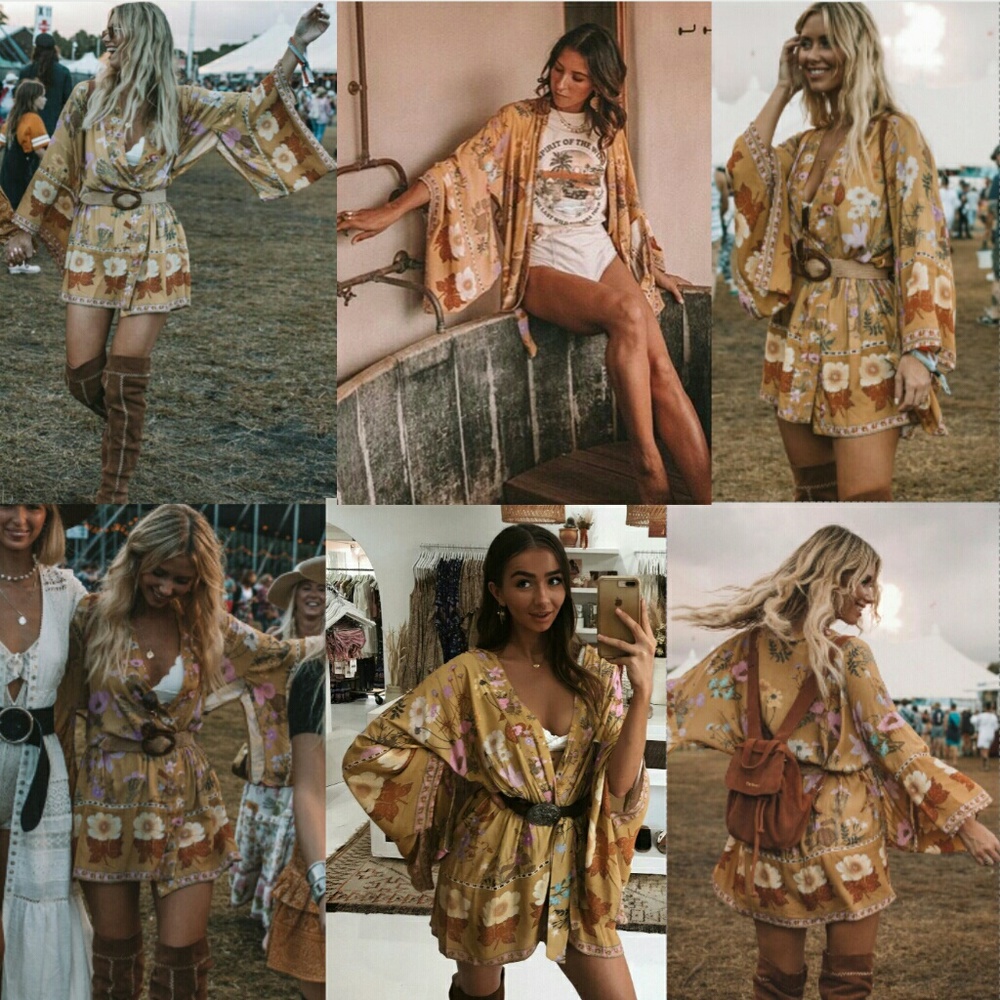 New spell designs wild bloom short kimono robe M/L - Picture 4 of 8